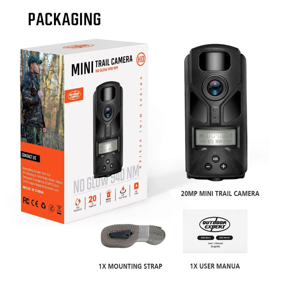 Outdoor Expert MiniB black trail camera front view