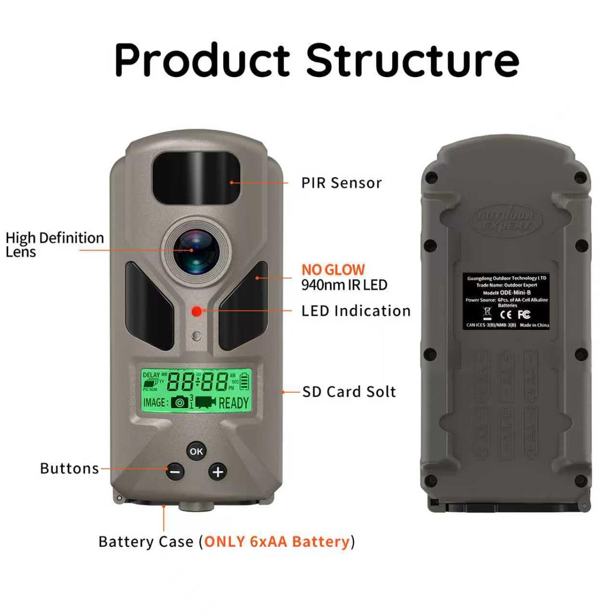 Outdoor Expert MiniB gray trail camera front view2
